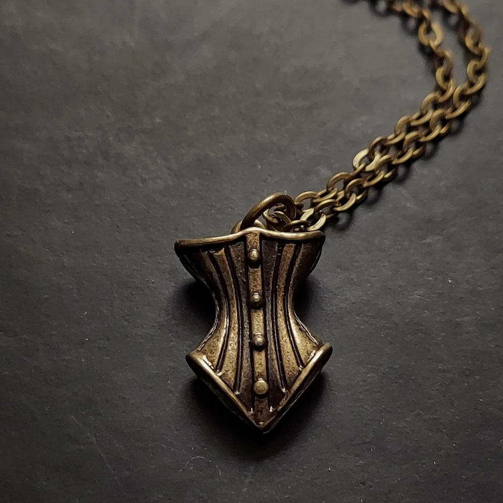 Handmade 10 in. Elegant Bronze Steampunk Corset Necklace - Picture 2 of 5